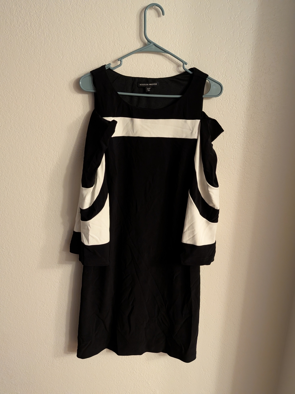 Boston Proper Black and White Cold-Shoulder Midi Dress